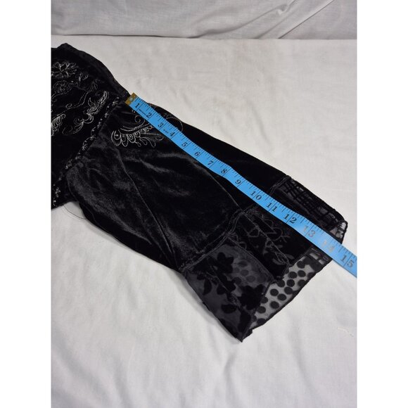 John Mark Women's Tunic Top Size L Boat Neck Velvet Black Embroidered Floral (53 - Picture 9 of 13